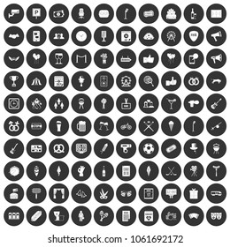 100 events icons set in simple style white on black circle color isolated on white background vector illustration