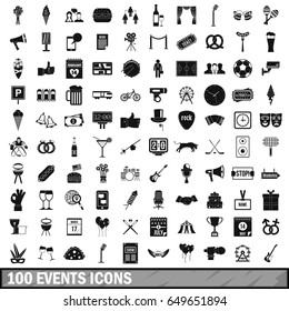 100 events icons set. Simple illustration of 100 events vector icons isolated on white background