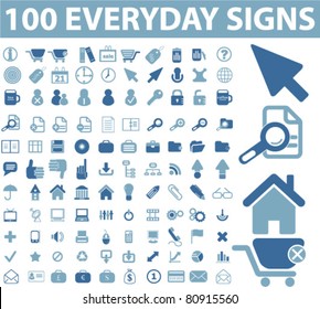 100 everyday icons, signs, vector illustration
