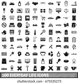 100 Everyday Life Icons Set In Simple Style For Any Design Vector Illustration