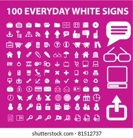 100 everyday white icons, signs, vector set