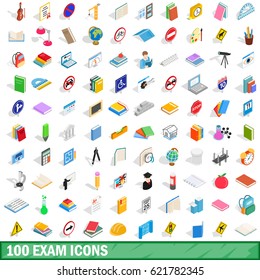 100 exam icons set in isometric 3d style for any design vector illustration