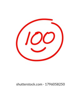 100 exam score icon design, one hundred and smile symbol, very good test results