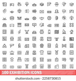 100 exhibition icons set. Outline illustration of 100 exhibition icons vector set isolated on white background