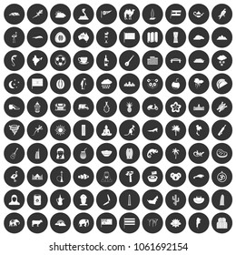 100 exotic animals icons set in simple style white on black circle color isolated on white background vector illustration