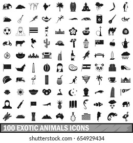 100 exotic animals icons set in simple style for any design vector illustration