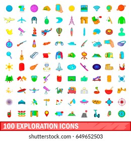 100 exploration icons set in cartoon style for any design vector illustration