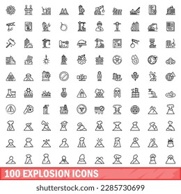 100 explosion icons set. Outline illustration of 100 explosion icons vector set isolated on white background