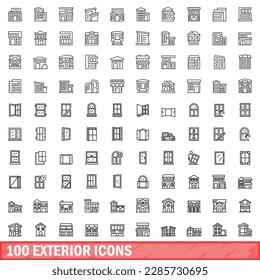 100 exterior icons set. Outline illustration of 100 exterior icons vector set isolated on white background