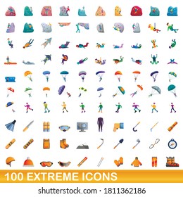 100 extreme icons set. Cartoon illustration of 100 extreme icons vector set isolated on white background