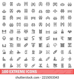 100 extreme icons set. Outline illustration of 100 extreme icons vector set isolated on white background