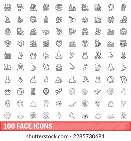 100 face icons set. Outline illustration of 100 face icons vector set isolated on white background