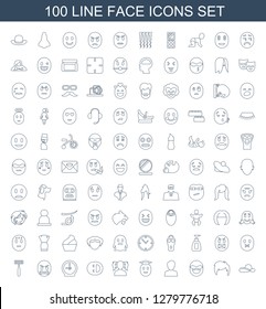 100 face icons. Trendy face icons white background. Included line icons such as woman hat, man hairstyle, emot in sun glasses, man, graduate emoji. face icon for web and mobile.