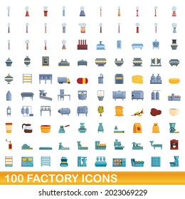 100 factory icons set. Cartoon illustration of 100 factory icons vector set isolated on white background