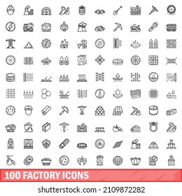 100 factory icons set. Outline illustration of 100 factory icons vector set isolated on white background