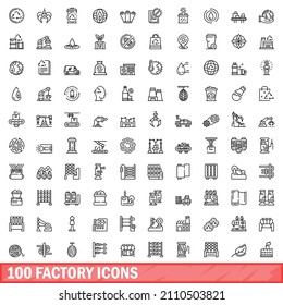 100 iconos de fábrica. Ilustración de esquema de 100 iconos de fábrica conjunto de vectores aislados en fondo blanco