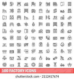 100 factory icons set. Outline illustration of 100 factory icons vector set isolated on white background