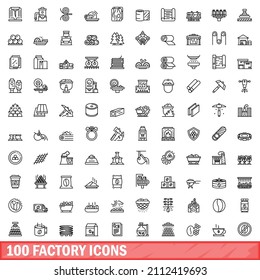 100 factory icons set. Outline illustration of 100 factory icons vector set isolated on white background