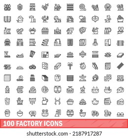 100 factory icons set. Outline illustration of 100 factory icons vector set isolated on white background