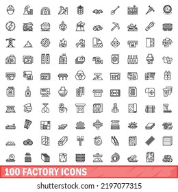 100 factory icons set. Outline illustration of 100 factory icons vector set isolated on white background