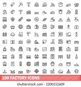 100 factory icons set. Outline illustration of 100 factory icons vector set isolated on white background