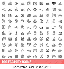 100 factory icons set. Outline illustration of 100 factory icons vector set isolated on white background