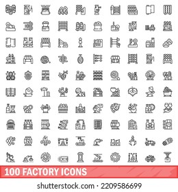 100 factory icons set. Outline illustration of 100 factory icons vector set isolated on white background