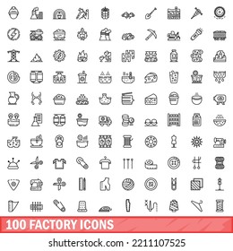 100 factory icons set. Outline illustration of 100 factory icons vector set isolated on white background