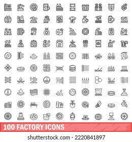 100 factory icons set. Outline illustration of 100 factory icons vector set isolated on white background