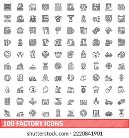 100 factory icons set. Outline illustration of 100 factory icons vector set isolated on white background