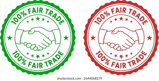 100% Fair Trade Handshake Badge Icon for Product Packaging, Organic Labels, and Ethical Brand Marketing