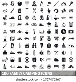 100 family camping icons set in simple style for any design vector illustration
