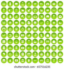 100 family icons set green circle isolated on white background vector illustration