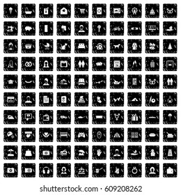 100 family icons set in grunge style isolated vector illustration