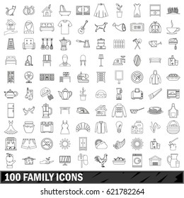 100 family icons set in outline style for any design vector illustration