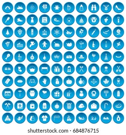100 family tradition icons set blue