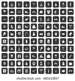 100 family tradition icons set in black color isolated vector illustration