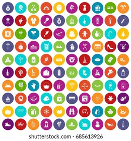 100 family tradition icons set in different colors circle isolated vector illustration