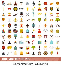 100 fantasy icons set in flat style for any design vector illustration