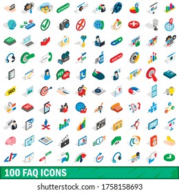 100 faq icons set in isometric 3d style for any design vector illustration