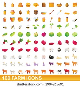 100 farm icons set. Cartoon illustration of 100 farm icons vector set isolated on white background