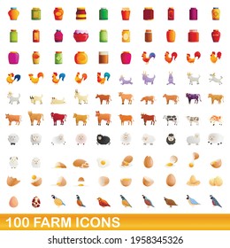 100 farm icons set. Cartoon illustration of 100 farm icons vector set isolated on white background