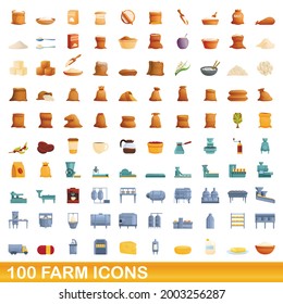 100 farm icons set. Cartoon illustration of 100 farm icons vector set isolated on white background