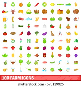 100 farm icons set in cartoon style for any design vector illustration
