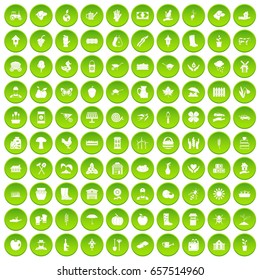 100 farm icons set green circle isolated on white background vector illustration