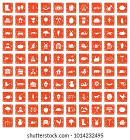 100 farm icons set in grunge style orange color isolated on white background vector illustration