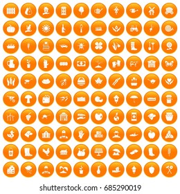 100 farm icons set orange