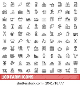 100 farm icons set. Outline illustration of 100 farm icons vector set isolated on white background