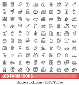 100 farm icons set. Outline illustration of 100 farm icons vector set isolated on white background