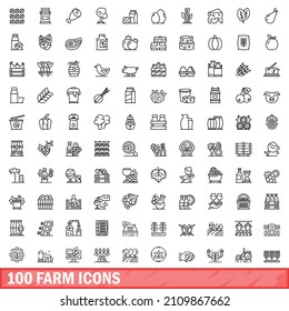 100 farm icons set. Outline illustration of 100 farm icons vector set isolated on white background